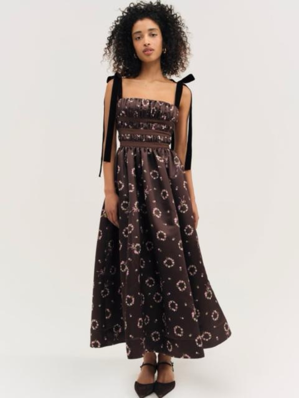 $389 New For Love And Lemons “Kendra” Floral Midi Dress in Brown Sz Small